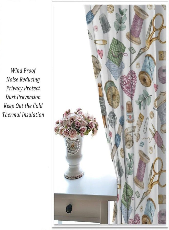 Kurtect Sewing Mashine Window Curtain,Vintage Style Sewing Tool Needle Thread Watercolor Blackout Curtains for Bedroom Cafe Dining Room Office Living Room Kitchen Drapes, 42x45 in - Image 4
